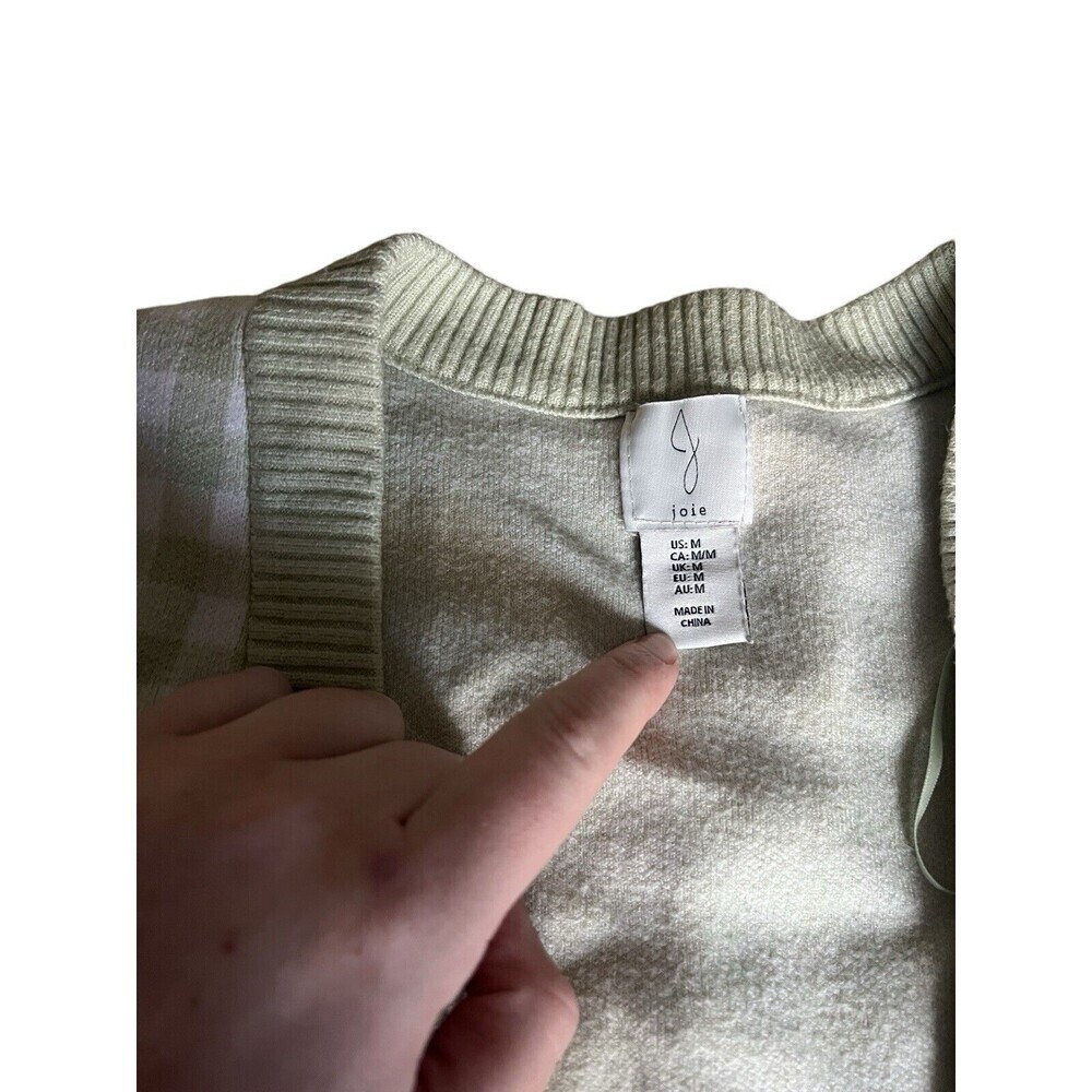 Joie Light Green Gingham Sweater with Gold Buttons Size M Cottagecore Coquette - Picture 3 of 6